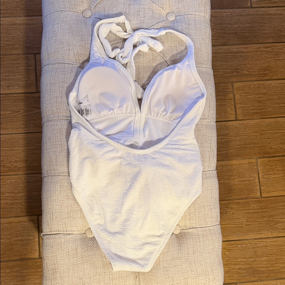 Lulu's White Halter Tie Front One-Piece Bodysuit - Picture 6 of 8